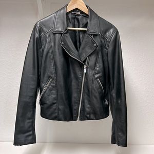 H&M Black Faux Leather Moto Biker Jacket Size 12